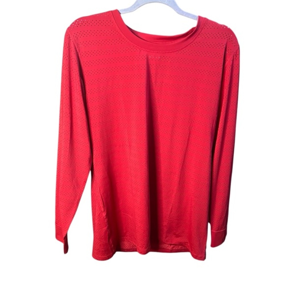 ZYIA Active Laser Cut Pullover T-Shirt Top XXL Red Long Sleeve Stretch Workout